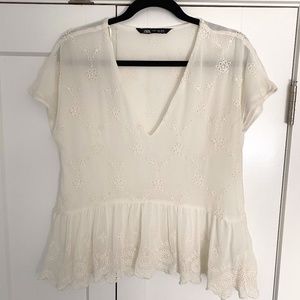 Zara Embroidered v neck top